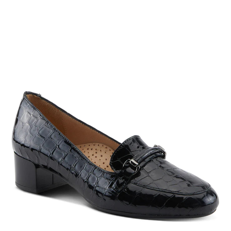 FW25 SpringStep Edna Black Chain Printed Patent Heel – La