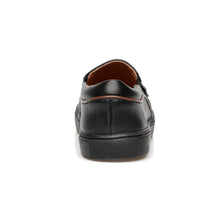 Load image into Gallery viewer, FW24 Venettini Cody Black Leather/ Brown Trimmed Slip On Sneaker
