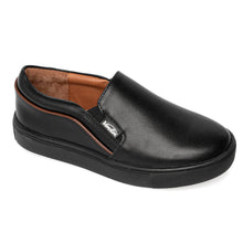 Cargar imagen en el visor de la galería, FW24 Venettini Cody Black Leather/ Brown Trimmed Slip On Sneaker
