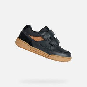 SALE FW23 Geox J Poseido Black/Cognac Double Velcro Round Toe Sneaker J16BCC by