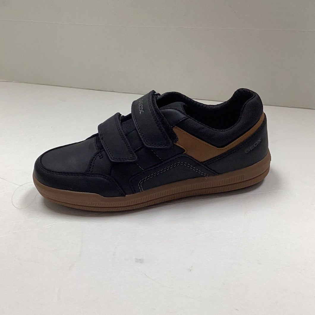 SALE SP23 Geox J Arzach Black/Brown Double Velcro Round Toe Sneaker J044AB